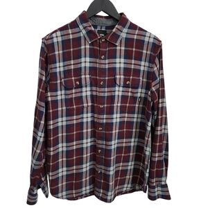 VANS Burgundy & Navy Plaid Sycamore Flannel Button-Up Shirt medium